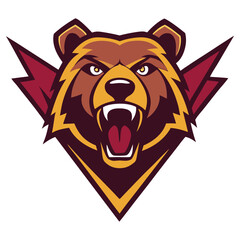 Fierce Brown Bear with Mouth Open, Sharp Teeth and Lightning Bolts, Sports Team Mascot
