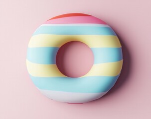 Colorful Pool Float with Pastel Stripes on Soft Pink Background