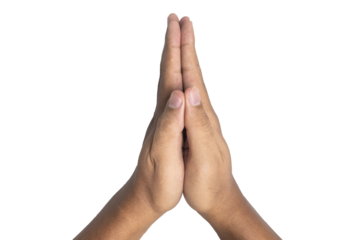 male hand showing thanks, forgive or hope gesture hand isolated on white background