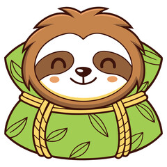 Cheerful Cartoon Sloth in Zongzi Wrap with a Smiling Face, Cute and Festive Design