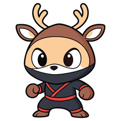 Cartoon Deer Character in Ninja Costume Isolated on White Background