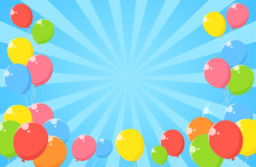 集中線 サンバースト 風船 バルーン 背景イラスト 青 ブルー