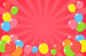 集中線 サンバースト 風船 バルーン 背景イラスト 赤 レッド