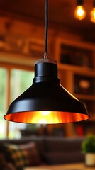 Obraz premium A black pendant light fixture hanging from the ceiling elegantly