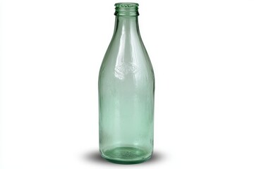 Vintage Green Glass Bottle Isolated on a White Background with Natural Lighting and Shadows