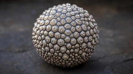 Abstract Metallic Sphere with Honeycomb Texture and Water Droplets