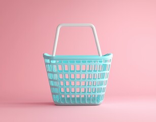 Fototapeta premium Minimalist Blue Shopping Basket on Pink Background for Modern Retail