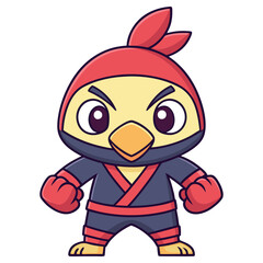 Cartoonish bird character wearing a ninja outfit, standing on a white background
