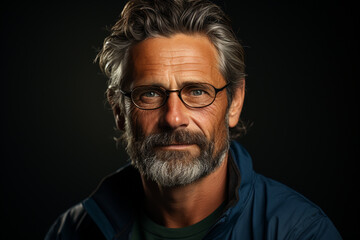 Obraz premium Focused Gaze: A Mature Man Squinting While Wearing Eyeglasses