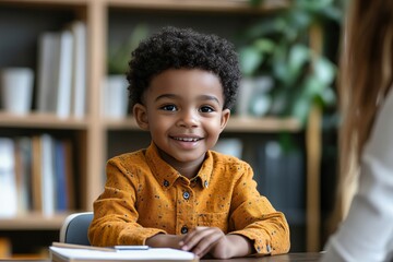 Fototapeta premium a young child joyfully smiles in a warm, inviting environment. The scene is filled with comfort and happiness. 