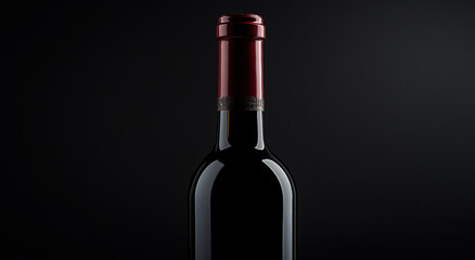 sleek wine bottle with red cap stands against dark background, evoking elegance and sophistication