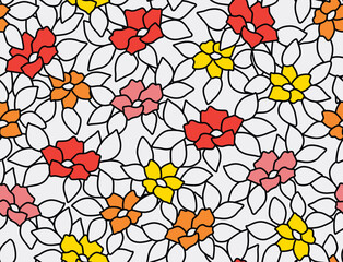 Fototapeta premium Japanese Colorful Flower Leaf Vector Seamless Pattern