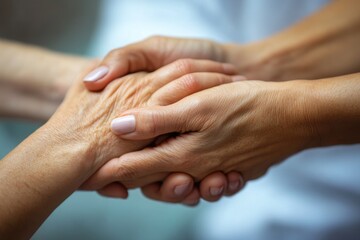Kind hands holding hands, support and care