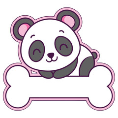 Kawaii Panda Relaxing on Pink Framed Bone, Cute Animal with Outlines