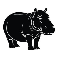 hippo in silhouette vector on a white background.