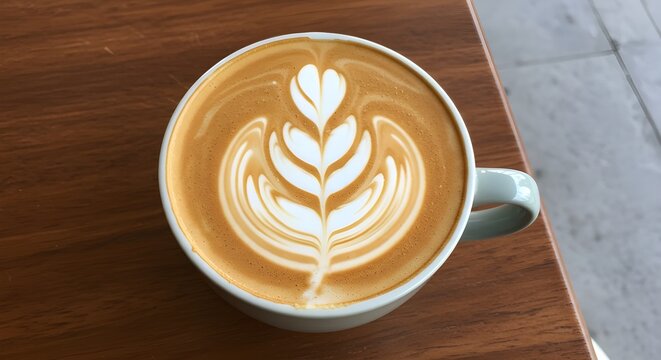 Primer plano de arte latte sobre una mesa de madera