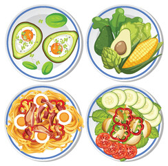 Colorful Vector Illustration of Diverse Food Plates