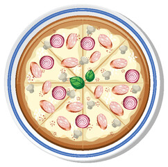 Vector Illustration of a Gourmet Pizza on Plate