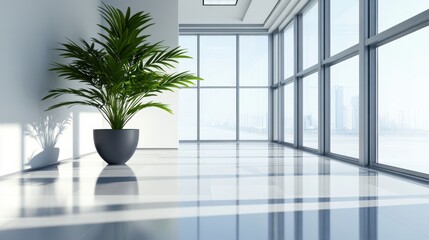 Bright and Modern Interior Space with Tropical Plant and Large Windows in Contemporary Architecture Design
