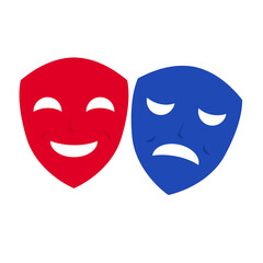 Vector illustration of Red and blue theater masks with happy and sad expressions
