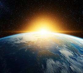 Obraz premium Stunning Sunrise Over Earth From Space With Starry Background