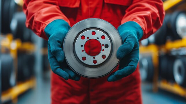 Precision brake disc inspection automotive workshop product display industrial setting close-up view quality assurance