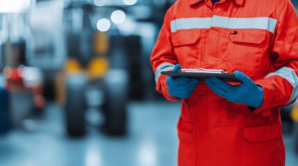 Worker monitoring equipment operations warehouse digital management industrial setting close-up perspective efficiency tracking