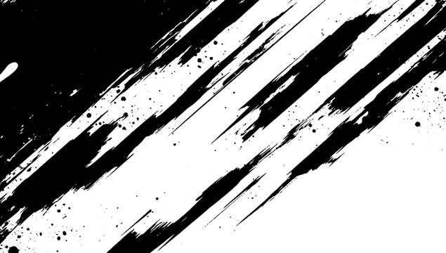 Dynamic Black and White Abstract Brush Strokes with Splatter Texture