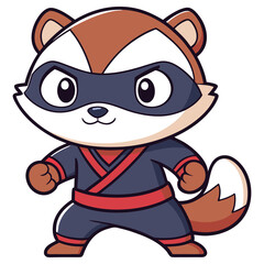 Cartoonish Raccoon Ready for Action, Black Ninja Costume, Masked Vigilante, Brown Fur