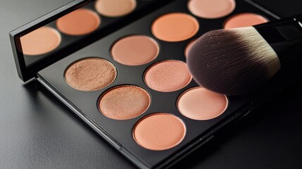 Close-Up of a Makeup Palette Featuring Matte Powder Shades in Various Tones
