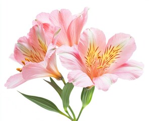 Fototapeta premium Blooming Pink Alstroemeria Flowers Isolated on White Background Creating Soft Mood