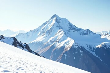 Snow-covered mountain peak, pristine white backdrop, snow, winter landscape, high altitude