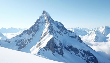 Fototapeta premium Snow-covered mountain peak, pristine white landscape, white nature, environment