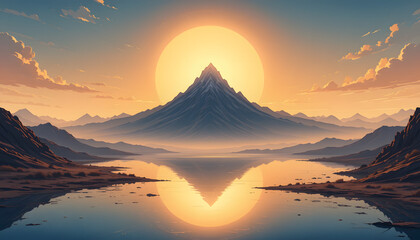 Majestic Mountain at Sunset Reflecting on a Serene Lake – Tranquil Nature Landscape

