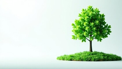 Obraz premium Tiny tree, bright green foliage, against plain white , leaves, background