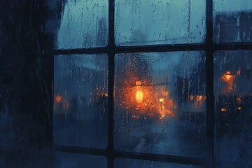 Fototapeta premium Mesmerizing Raindrops Gliding Along Windowpane, Warping Outside World, Evoking Comforting Ambiance
