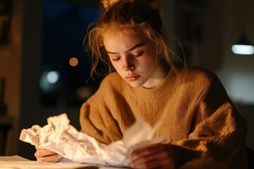 Focused Teenager Studies Late Night