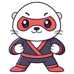 Cute Cartoon Otter Character in Ninja Outfit, Stand, Isolated On White,