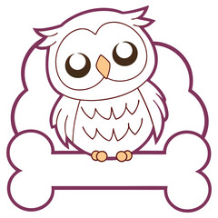 Cartoon owl with a dark outline, bone shape, white background isolated
