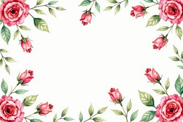 Fototapeta premium Delicate watercolor roses & leaves, repeating seamlessly , texture, flower