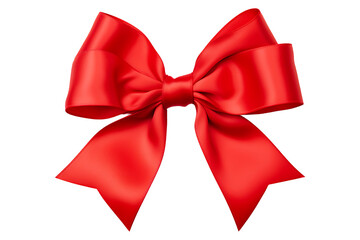 Fototapeta premium Close up of a vibrant red satin bow tied with a smooth ribbon isolated on white and transparent background