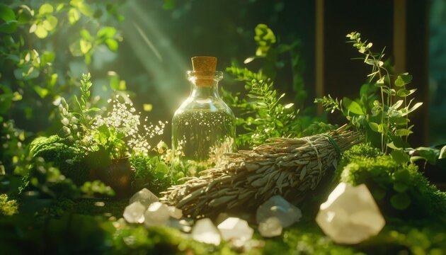 Mystical potion in lush garden