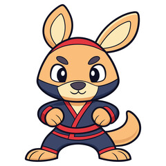 Cartoon Kangaroo Standing, Wearing Kimono, Karate Pose, Isolated on White Background