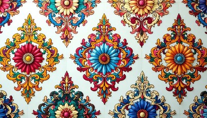 Intricate floral damask, elegant repeating design, decorative, fabric