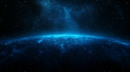 Naklejka premium Glowing blue planet Earth viewed from space with bright nebula in the background.