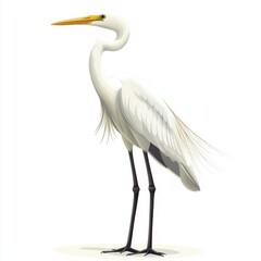 Obraz premium Elegant white heron standing tall with a long neck and beak, showcasing beautiful feather details and graceful pose