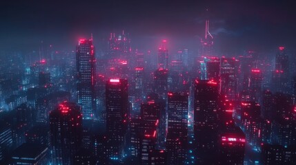 Fototapeta premium A vibrant cyberpunk cityscape illuminated by glowing lights, showcasing advanced technology and the lively atmosphere of a futuristic urban environment at night