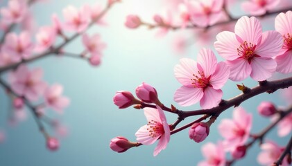 Obraz premium Intricate sakura branch pattern, showcasing blossoms and leaves in various stages of bloom , delicate, petal branch, nature