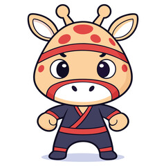 Cartoon Giraffe Character with Kimono Costume, Cute, isolated on White Background