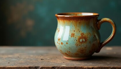 Large rustic stoneware mug, slightly textured surface , tea mug, empty, photography